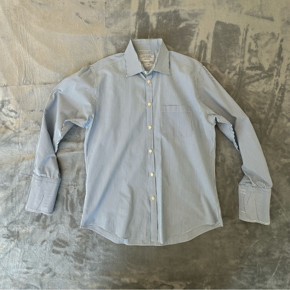 Charles Tyrwhitt Men's 16.5 | 33 Blue Stripe Tailored Fit Dress Shirt